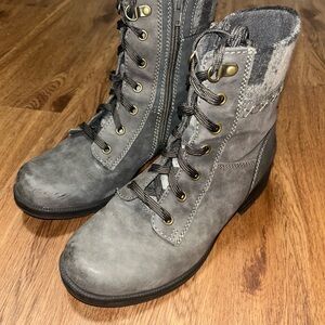 Gray Lace-Up Ankle Boots